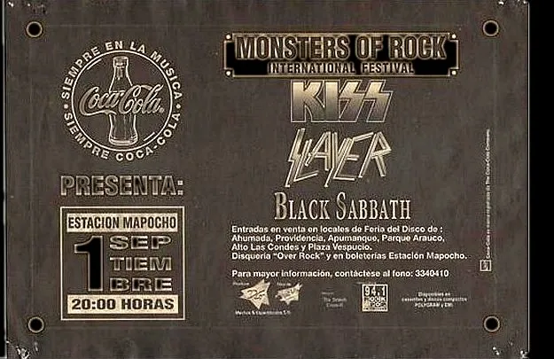 Afiche original del festival Monsters of Rock 1994, con KISS, Slayer y Black Sabbath