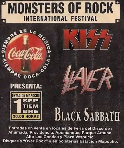 Afiche original del festival Monsters of Rock 1994, con KISS, Slayer y Black Sabbath
