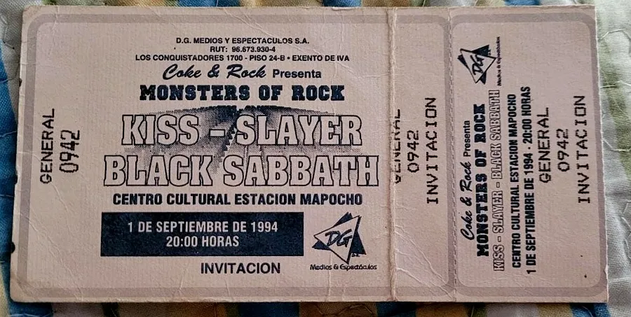 Entrada de invitación del concierto de KISS en Chile, 1 de septiembre de 1994