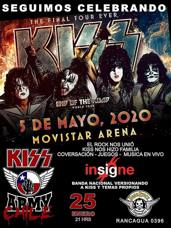 Afiche del evento del 25 de enero de 2020 organizado por KISS Army Chile, con la banda Insigne en Goodstock