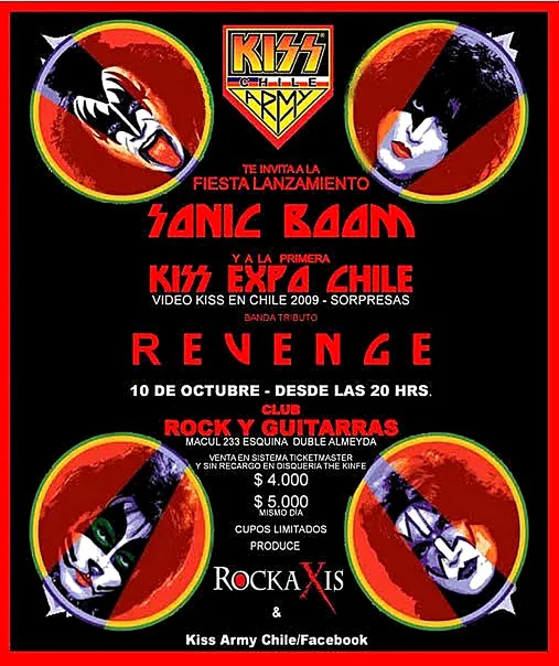Afiche de la fiesta de lanzamiento de Sonic Boom y la primera Kiss Expo Chile, 10 de octubre de 2009