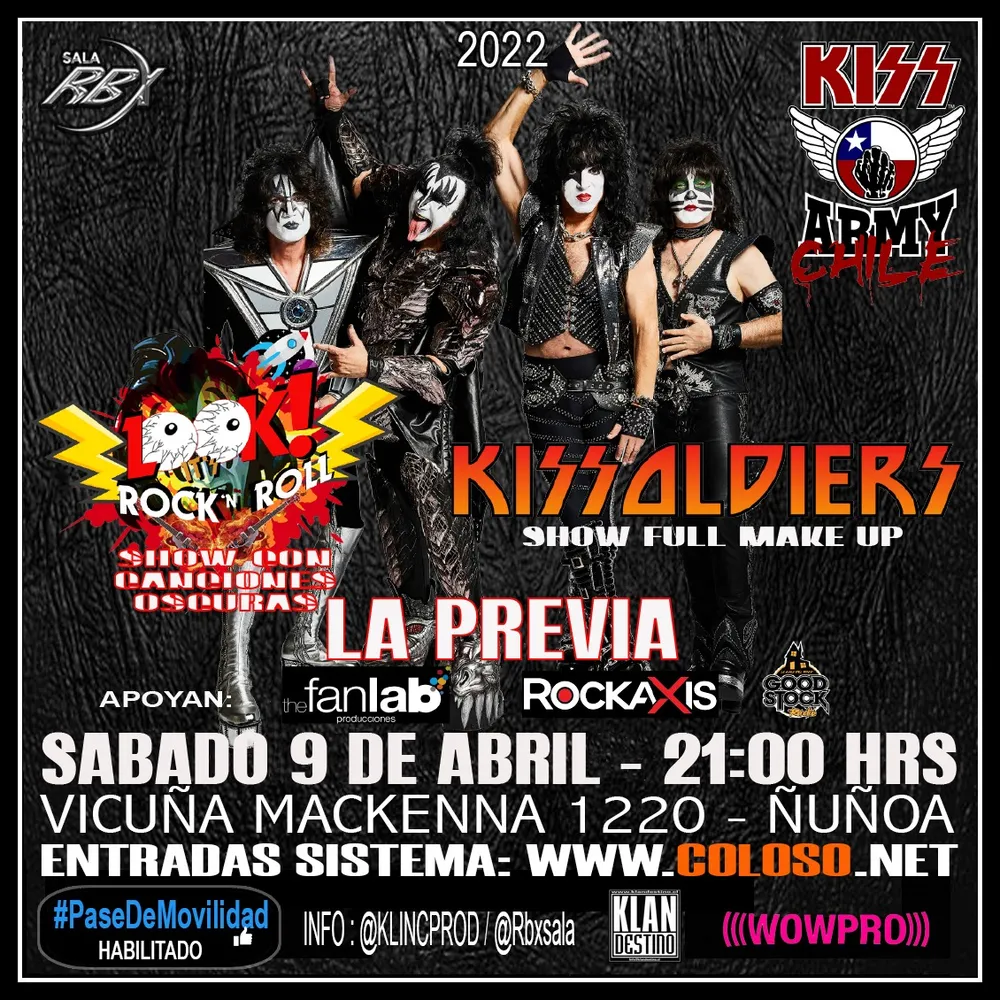 Afiche de La Previa de KISS en Chile, 9 de abril de 2022